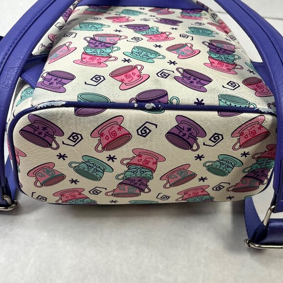 Disney Loungefly Mini Backpack Mad Tea Party Teacup Print Purple & Multicolor - Picture 3 of 6